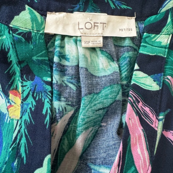 LOFT PALMS HENLEY SHIRT DRESS. TROPICAL PRINT. BELTED WAIST, FLOUNCY HEM. GUC - Picture 8 of 14